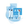 Doctors discussing patient together vector concept icon. Medical professionals, colleagues, teamwork. Health care symbol