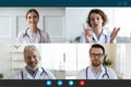 Doctors engaged in distant communication by videocall computer screen view Royalty Free Stock Photo