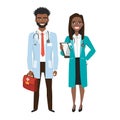 Doctors group. Friendly black african american Male and Female Doctors. Vector illustration of cartoon characters