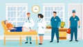Doctors group visit patient in hospital ward vector illustration.