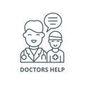 Doctors help to the patient line icon, vector. Doctors help to the patient outline sign, concept symbol, flat