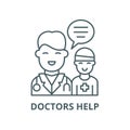 Doctors help to the patient vector line icon, linear concept, outline sign, symbol