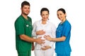 Doctors holding pregnant woman tummy