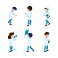 Doctors isometric. Medical staff paramedic surgeon ambulance person hospital characters 3d vector isometric collection