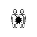 doctors, kill coronavirus line illustration icon on white background