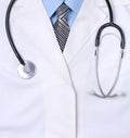 Doctors lab white coat with stethoscope. Close up