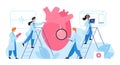 Doctors in laboratory researches heart organ healthcare medical concept flat vector illustration. Cardiologists men