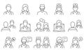 Doctors Line Icon Set. Medic Specialists and Patient Consultation Linear Pictogram. Online Medical Support Outline Icon