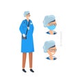 Doctors without mask and in mask. Medical workers on a white. Anesthetist. Hospital staff. Vector illustration in a flat
