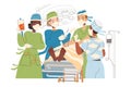 Doctors in Masks Standing Above Patient at Surgery Table as Medical Staff Working in Clinic Vector Illustration