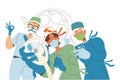 Doctors in Masks Standing Above Patient at Surgery Table as Medical Staff Working in Clinic Vector Illustration