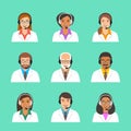 Doctors medical call center operators vector icons Royalty Free Stock Photo