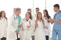 doctors of the medical center discussing important issues in the hospital corridor. Royalty Free Stock Photo