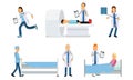 Doctors Are Doing Tests, Hospitalize, Consulting Patients And Other Medical Actions At Hospital Vector Illustration Set Royalty Free Stock Photo