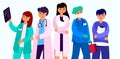 Doctors medicine prevention of diseases and viruses Masked doctor, medical student, resident, intern Illustration for