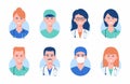 Doctors and nurses avatars in medical masks. Set of medicine employee faces Royalty Free Stock Photo