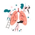 Doctors and nurses clear the lungs of the virus. Concept vector illustration.
