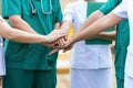 Doctors and nurses coordinate hands. Concept Teamwork Royalty Free Stock Photo