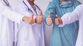 Doctors and Nurses coordinate hands.doctors thumb up, Concept Te Royalty Free Stock Photo