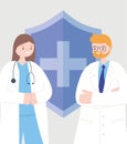 Doctors and nurses, female and male physicians staff medical occupation characters Royalty Free Stock Photo