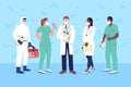 Doctors and nurses in medical masks flat color vector faceless characters set Royalty Free Stock Photo