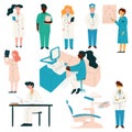 Doctors and Nurses Medical Staff Set, Hospital Workers in Uniform, Dentist, Ophthalmologist, Therapist, Nurse Vector