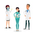 Doctors and nurses team. Cartoon medical staff. Medical team concept. Surgeon, nurse and therapist on hospital