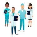 Doctors and nurses team. Cartoon medical staff. Medical team concept. Surgeon, nurse and therapist on hospital Royalty Free Stock Photo