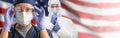 Doctors or Nurses in Medical Personal Protective Equipment PPE Against The American Flag Banner Royalty Free Stock Photo