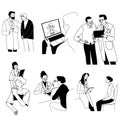 Doctors with patients big collection, flat line vector minimalistic set illustration