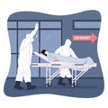 Doctors in personal protective suit moving patient lying on a bed stretcher for emergency of infected patient coronavirus