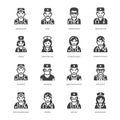 Doctors professions flat glyph icons. Medical occupations - surgeon, cardiologist, dentist therapist, physician, nurse