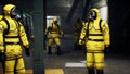 Doctors in protective chemical clothing are waiting for the train to go to fight the pandemic. The concept of a post