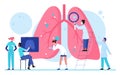 Doctors scientists people in laboratory researches lungs organ healthcare medical concept flat vector illustration