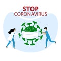 Doctors, scientists put on a protective mask on the coronavirus. Medical mask. Global virus protection concept. Stop coronavirus.