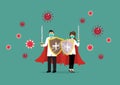 Doctors with shield sword prepare to fighting coronavirus