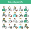Doctors by specialty color line icons set. Subject matter experts