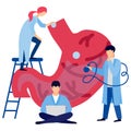 Doctors take care of the stomach. Illustration. Vector illustration