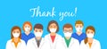 Doctors team in face masks with thank you text