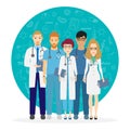 Doctors. Team of medical workers on a background. Hospital staff. Vector illustration in cartoon style Royalty Free Stock Photo