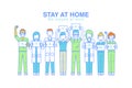 Doctors team stay work for people stayed home illustration