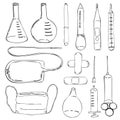 Doctors tool set. Doodle items on a medical theme. Vector illustration Royalty Free Stock Photo