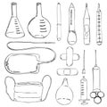 Doctors tool set. Doodle items on a medical theme. Vector illustration