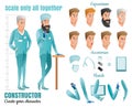 Doctors. Two Men Cartoon Characters for Animation. Different body parts and eight face emotions