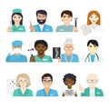 Doctors vector doctoral character portrait or professional medical worker physician or medic nurse in clinic