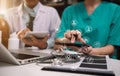 Doctors working together on digital tablet healthcare doctor technology tablet using computer. Royalty Free Stock Photo