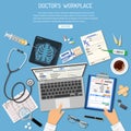 Doctors Workplace and Medical Diagnostics Concept