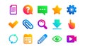 Document, Calendar and Question mark icons. Search, Video and Check mark. Classic icon set. Vector