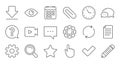 Document, Calendar and Question mark line icons. Search, Video and Check mark. Linear icon set. Vector