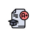 Document, Cap, Education, Graduation, A+  Flat Color Icon. Vector icon banner Template Royalty Free Stock Photo